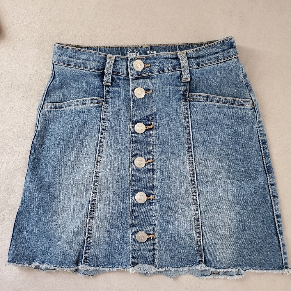 Wonder Nation Blue A-Line Denim Short Skirt Girls M 7-8 Button Fly Pockets 30051